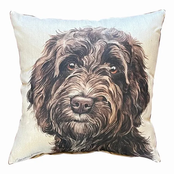 Square Cushion with Cockapoo Print - Cream