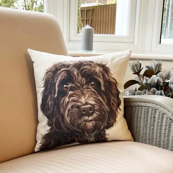 Square Cushion with Cockapoo Print - Cream image
