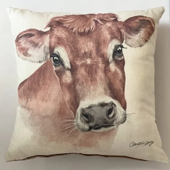 Square Cushion with Cow Print - Brown, Polyester