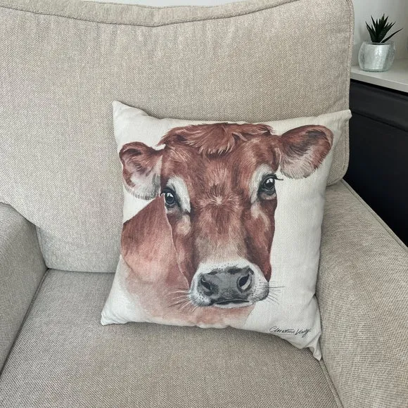 Square Cushion with Cow Print - Brown, Polyester image