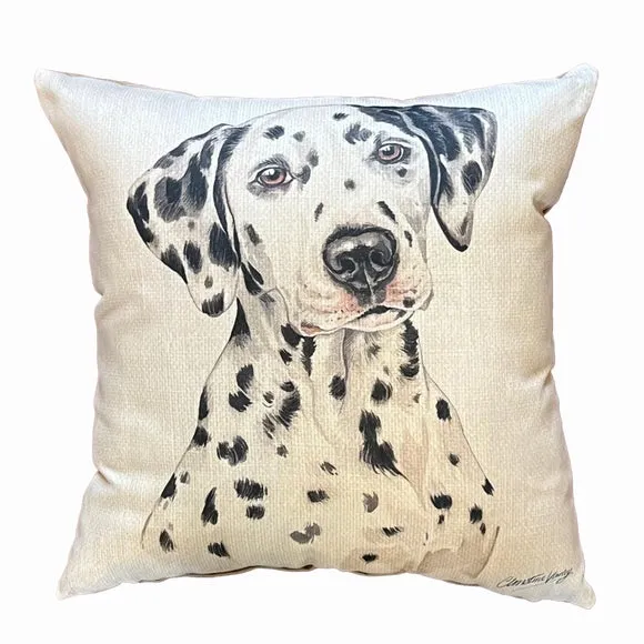 Square Cushion with Dalmatian Print - Cream