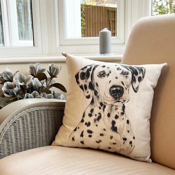 Square Cushion with Dalmatian Print - Cream