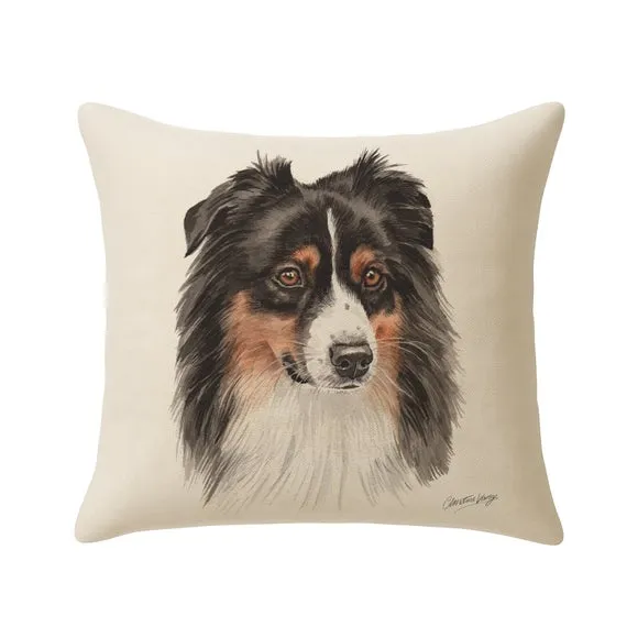 Square Cushion with Dog Design - Cream, Suede