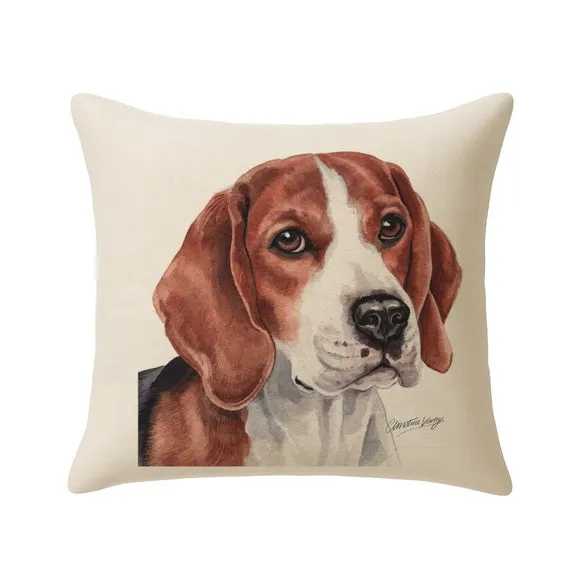 Square Cushion with Dog Design - Cream, Suede