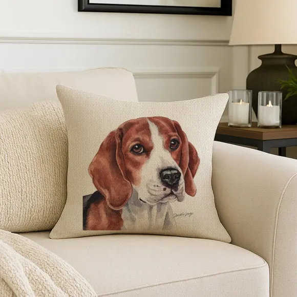 Square Cushion with Dog Design - Cream, Suede image