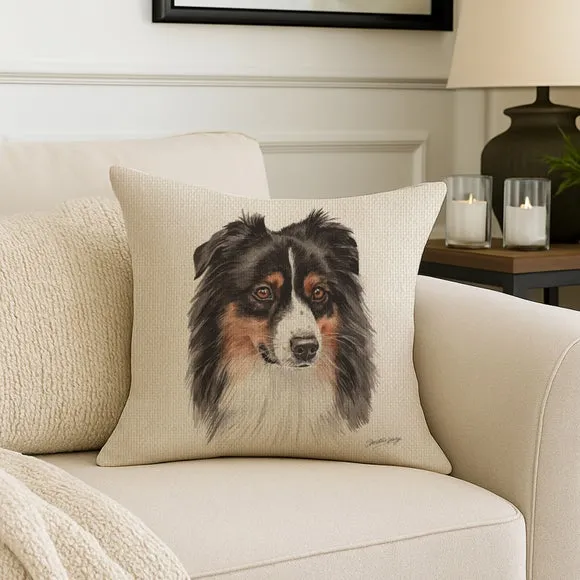 Square Cushion with Dog Design - Cream, Suede image