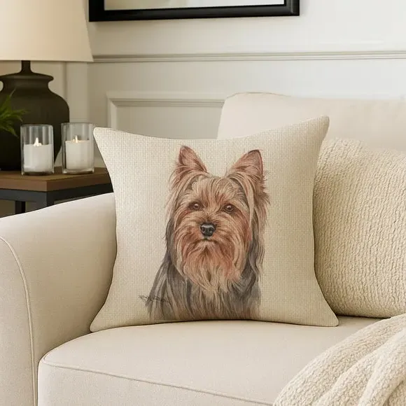 Square Cushion with Dog Design - Cream image