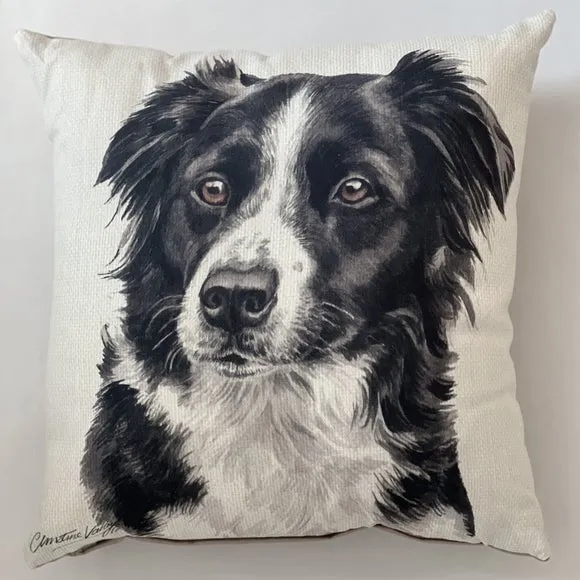 Square Cushion with Dog Print - Black, Polyester