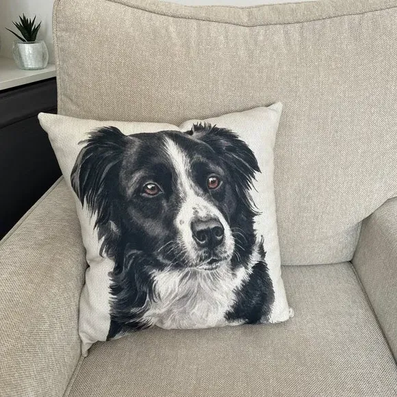 Square Cushion with Dog Print - Black, Polyester image