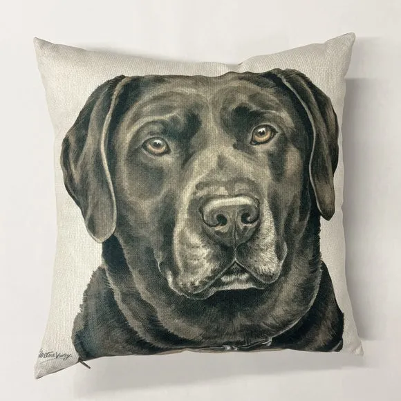 Square Cushion with Dog Print - Brown, Polyester