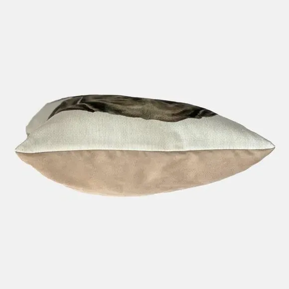 Square Cushion with Dog Print - Brown, Polyester
