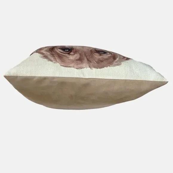 Square Cushion with Dog Print - Brown, Polyester