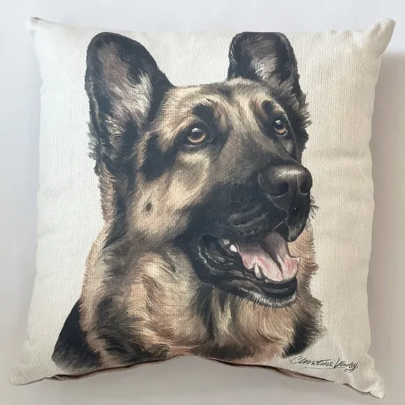Square Cushion with Dog Print - Brown, Polyester