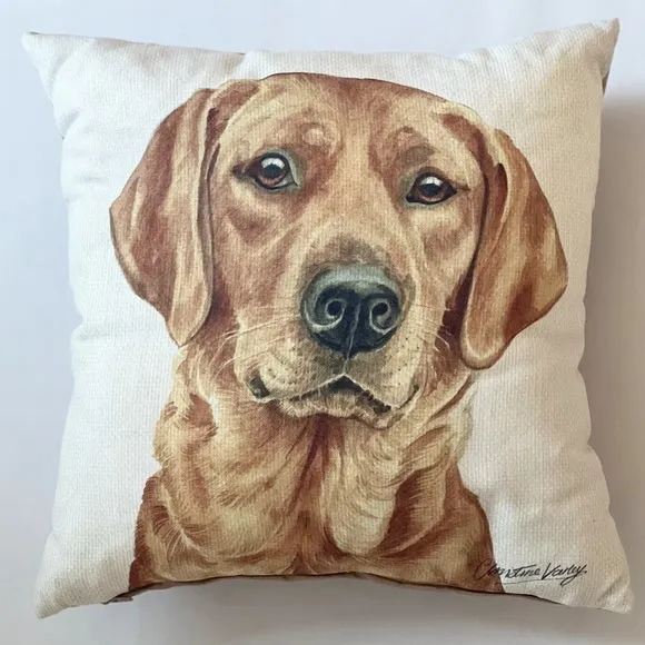 Square Cushion with Dog Print - Brown, Polyester