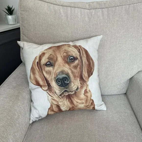 Square Cushion with Dog Print - Brown, Polyester image