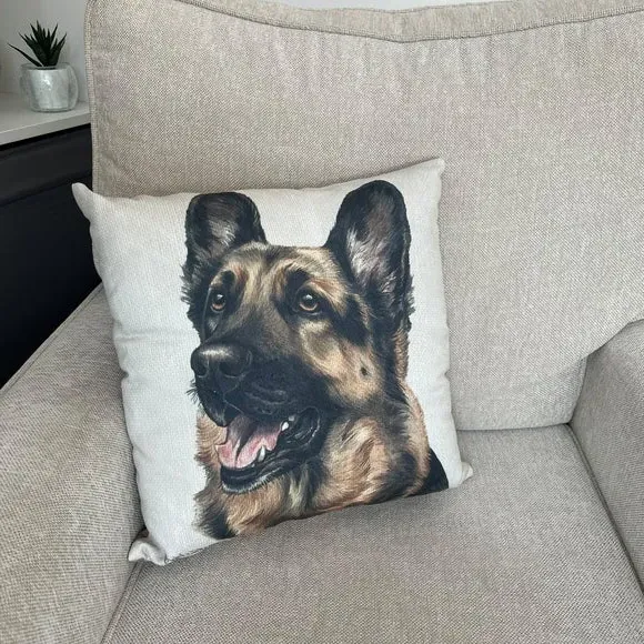Square Cushion with Dog Print - Brown, Polyester image