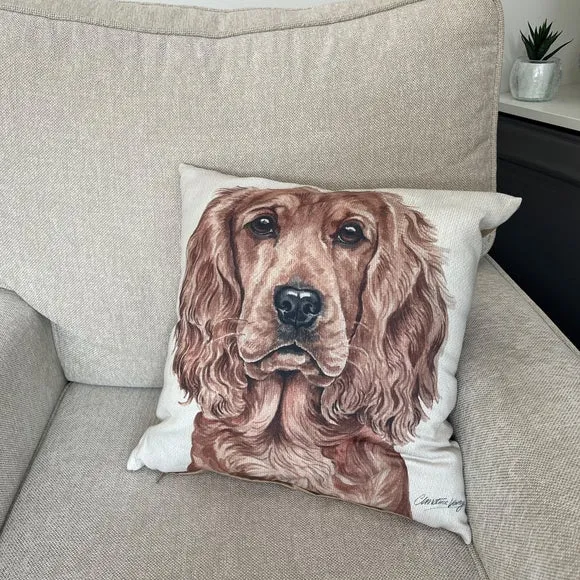 Square Cushion with Dog Print - Brown, Polyester image
