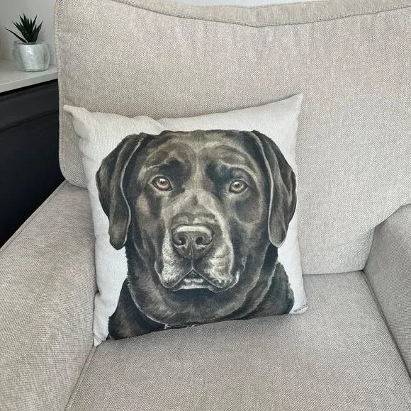 Square Cushion with Dog Print - Brown, Polyester image