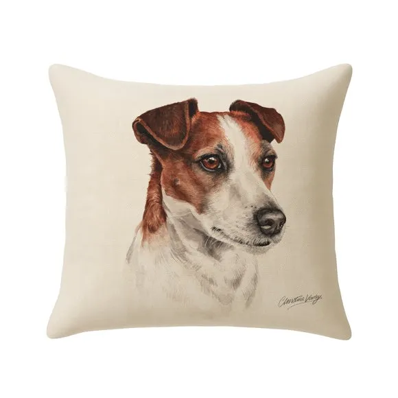 Square Cushion with Dog Print - Cream, Polyester