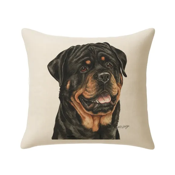 Square Cushion with Dog Print - Cream, Polyester