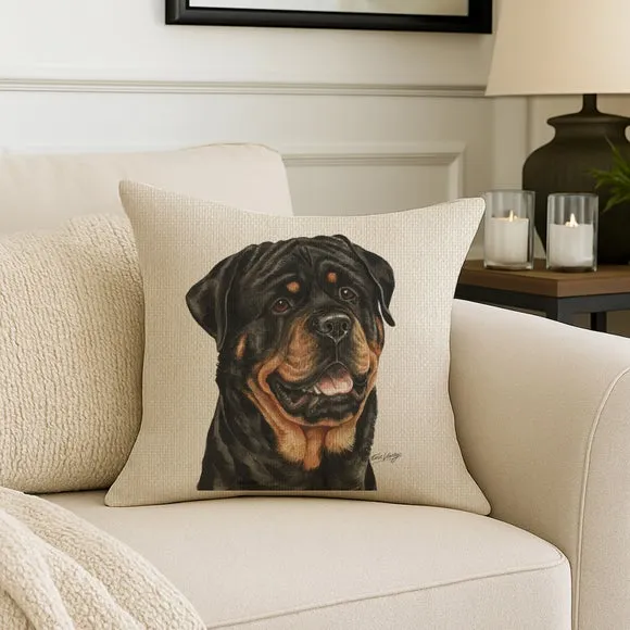 Square Cushion with Dog Print - Cream, Polyester