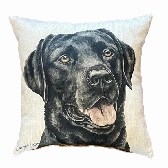 Square Cushion with Dog Print - Cream, Suede