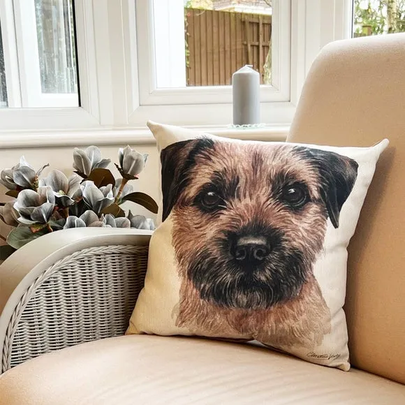 Square Cushion with Dog Print - Cream, Suede image