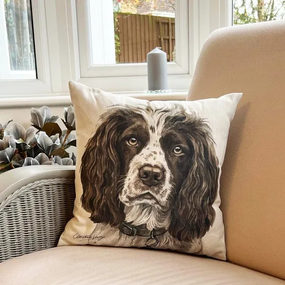 Square Cushion with Dog Print - Cream, Suede image