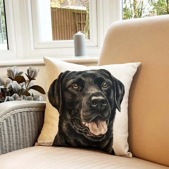 Square Cushion with Dog Print - Cream, Suede image