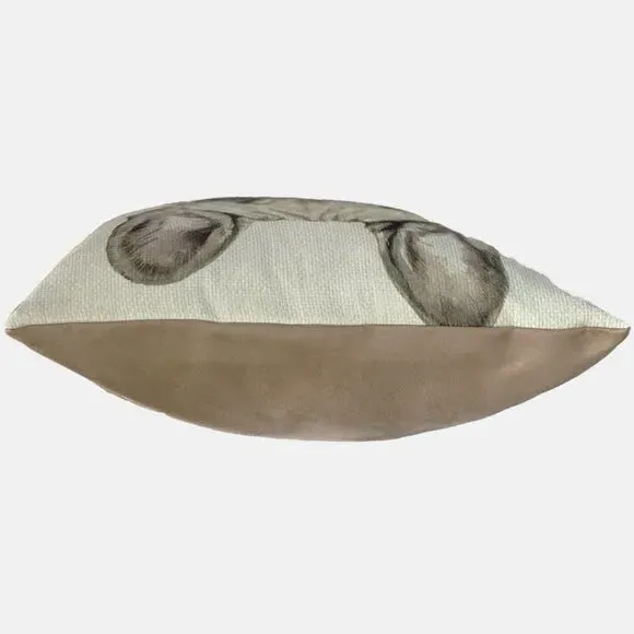 Square Cushion with Dog Print - White, Polyester