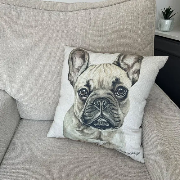 Square Cushion with Dog Print - White, Polyester image