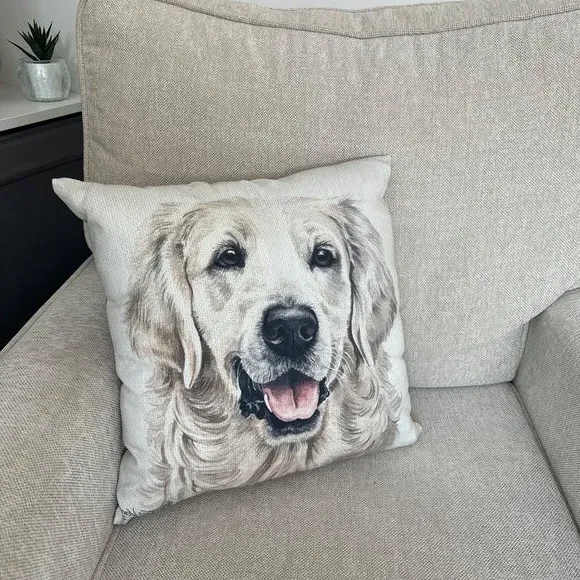 Square Cushion with Dog Print - White, Polyester image