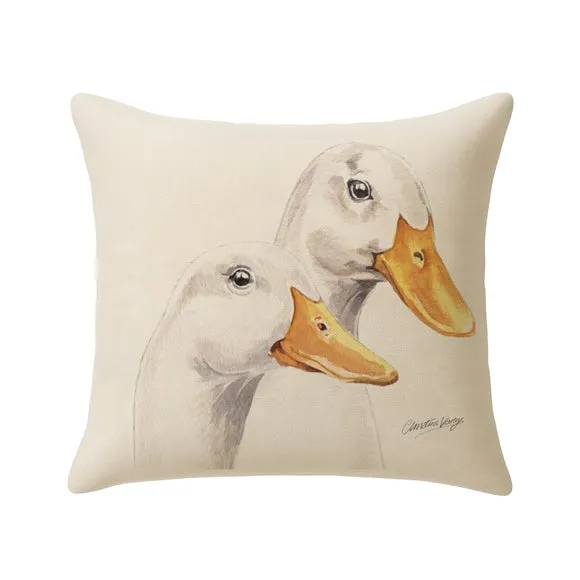 Square Cushion with Duck Print - Cream