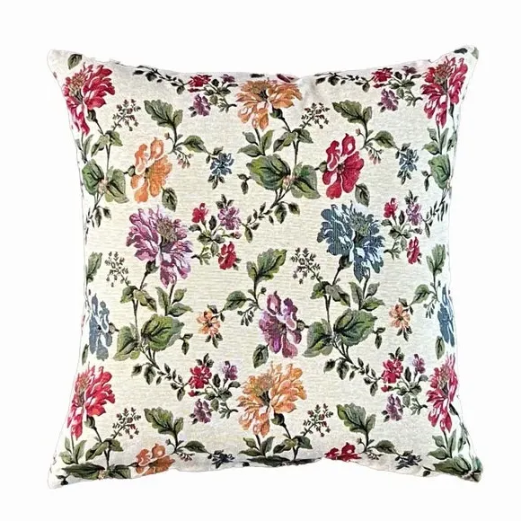 Square Cushion with Floral Design - Multicolor