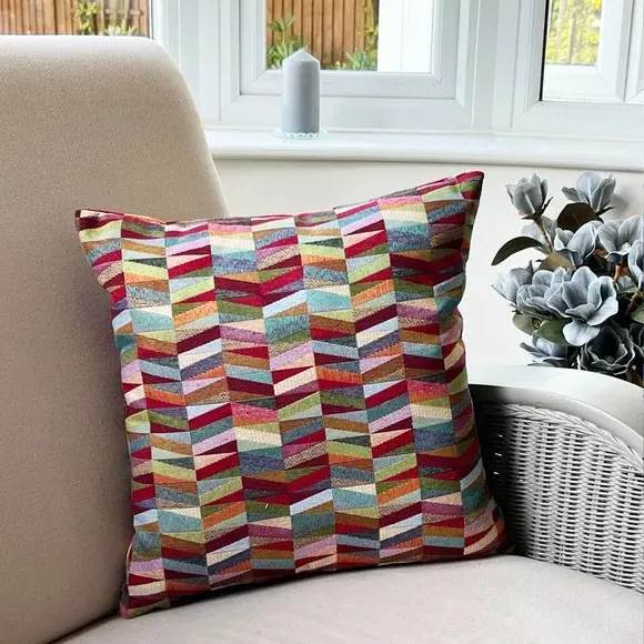 Square Cushion with Geometric Print - Multicolor