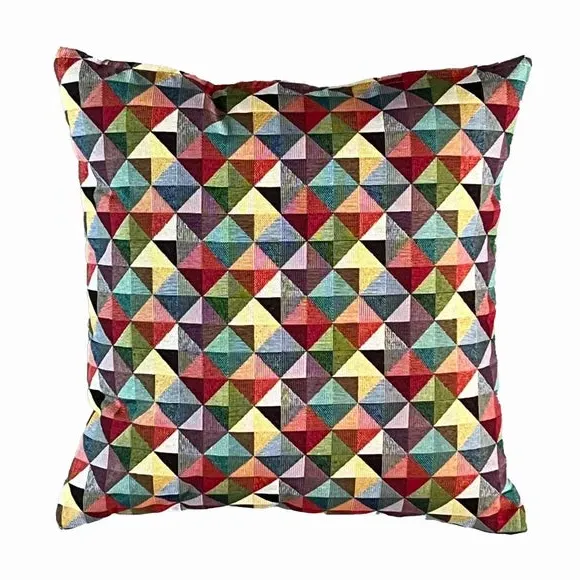 Square Cushion with Geometric Print - Multicolor