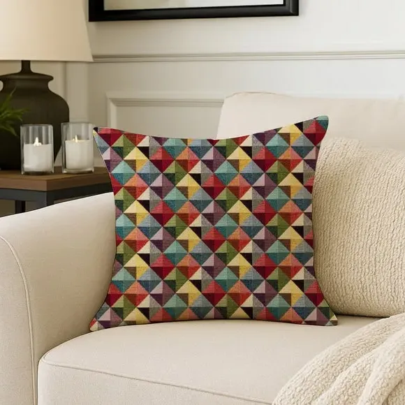 Square Cushion with Geometric Print - Multicolor