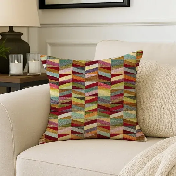 Square Cushion with Geometric Print - Multicolor
