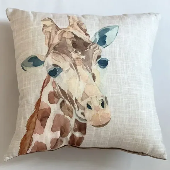 Square Cushion with Giraffe Print - Grey, Polyester
