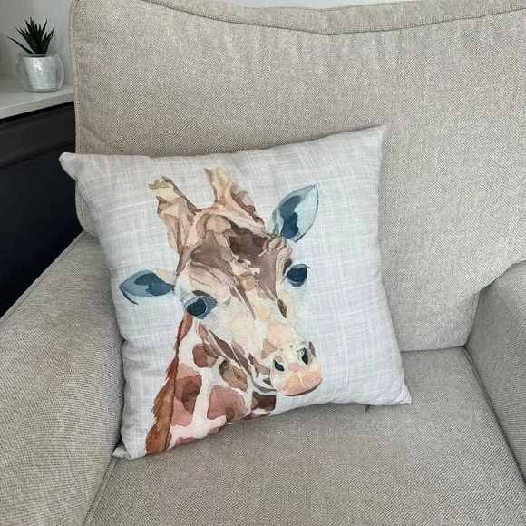Square Cushion with Giraffe Print - Grey, Polyester image