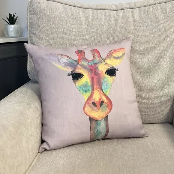 Square Cushion with Giraffe Print - Pink, Polyester image