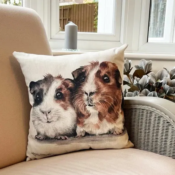 Square Cushion with Guinea Pig Print - Cream image