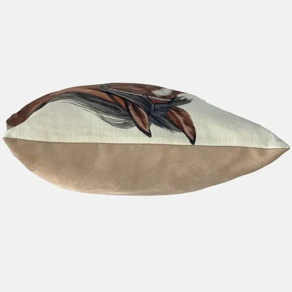 Square Cushion with Horse Print - Brown, Polyester