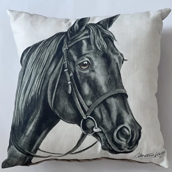 Square Cushion with Horse Print - Grey, Polyester