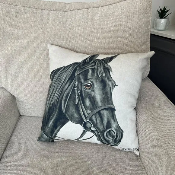 Square Cushion with Horse Print - Grey, Polyester image