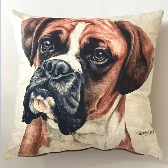 Square Cushion with Pet Print - Brown, Polyester