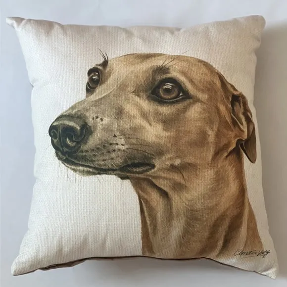 Square Cushion with Pet Print - Brown, Polyester