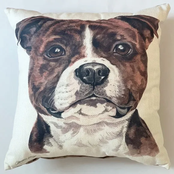 Square Cushion with Pet Print - Brown, Polyester