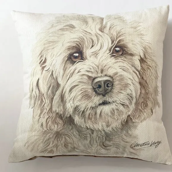 Square Cushion with Pet Print - White, Polyester