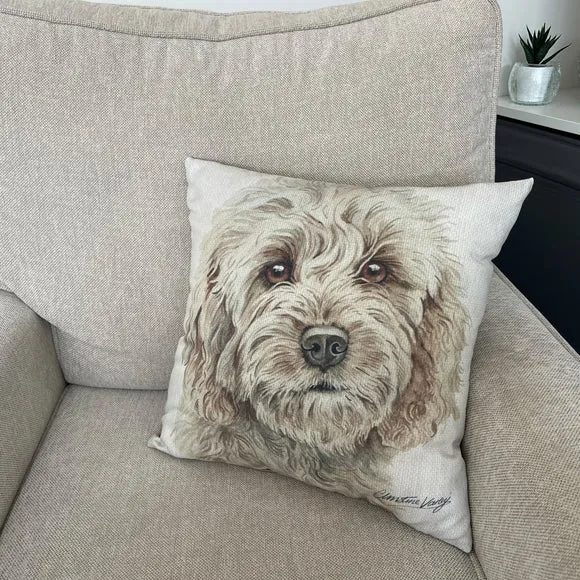 Square Cushion with Pet Print - White, Polyester